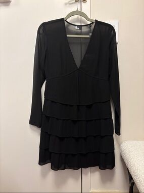 The Kooples Black Long-Sleeve Tiered V-Neck Dress